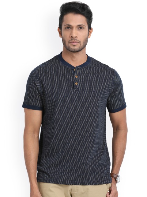 

Indian Terrain Men Navy Blue Printed Henley Neck T-shirt