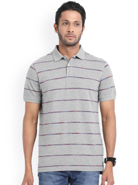 

Indian Terrain Men Grey Melange Striped Polo Collar T-shirt