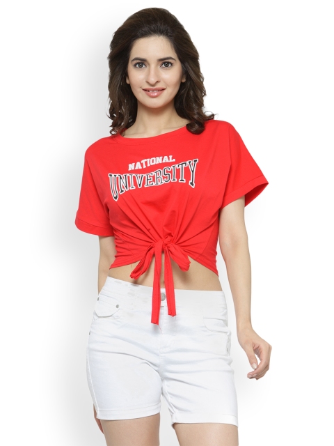 

Camey Women Red Printed Crop Top