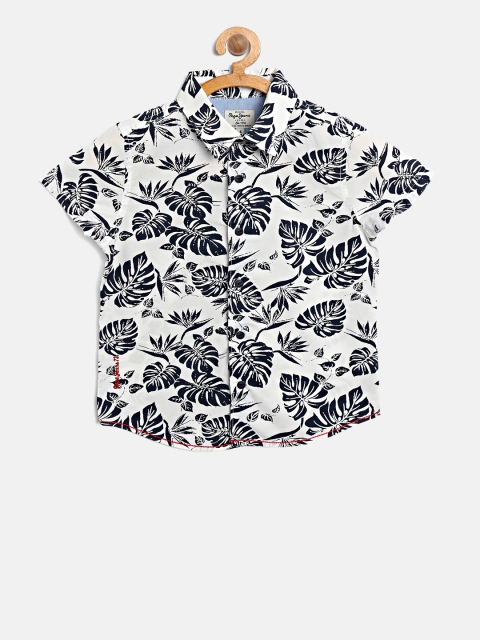 

Pepe Jeans Boys White & Navy Printed Casual Shirt
