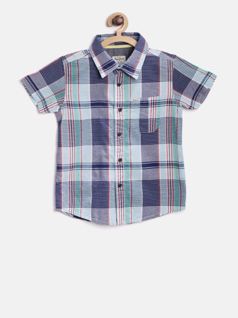 

Pepe Jeans Boys Blue & Green Regular Fit Checked Casual Shirt