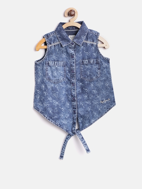 

Pepe Jeans Girls Blue Regular Fit Printed Casual Shirt