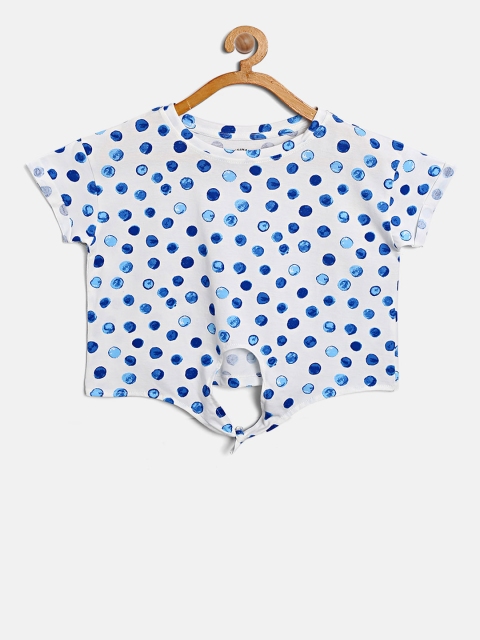 

Pepe Jeans Girls Blue Polka Dot Print Round Neck Boxy Crop Pure Cotton Top, White