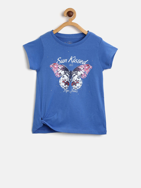 

Pepe Jeans Girls Blue Printed Round Neck T-shirt