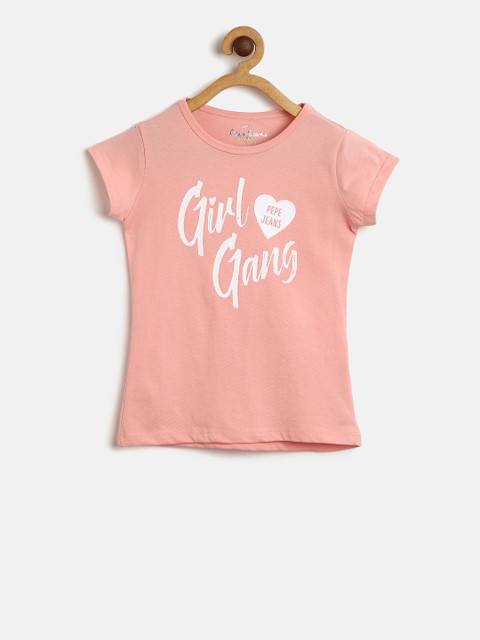 

Pepe Jeans Girls Peach-Coloured Printed Round Neck T-shirt
