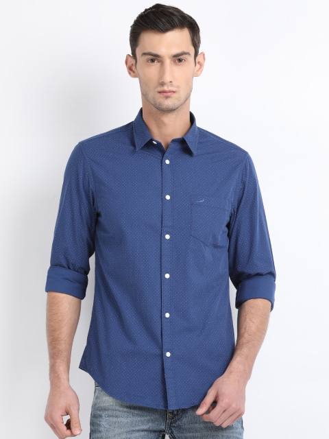 

Crocodile Men Navy Blue Slim Fit Printed Casual Shirt