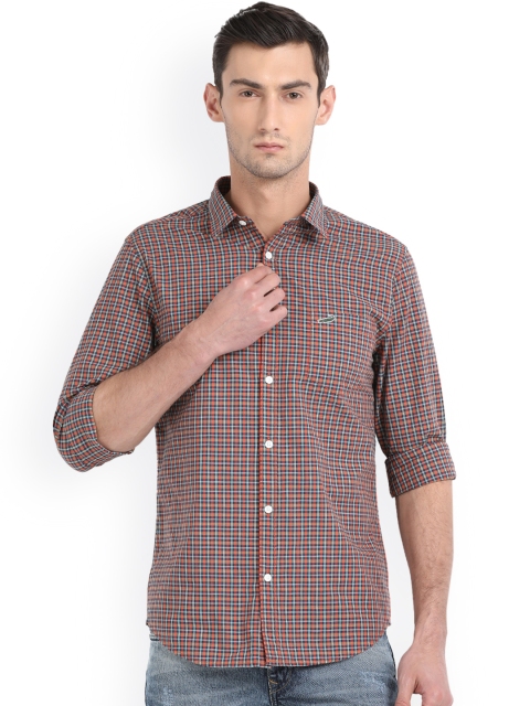 

Crocodile Men Orange & Blue Slim Fit Checked Casual Shirt