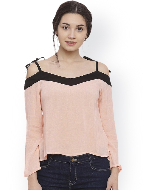 

The Dry State Women Peach-Coloured Solid Bardot Top