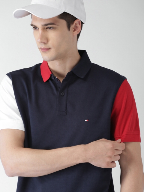 

Tommy Hilfiger Men Navy Blue Solid Regular Fit Polo Collar T-shirt