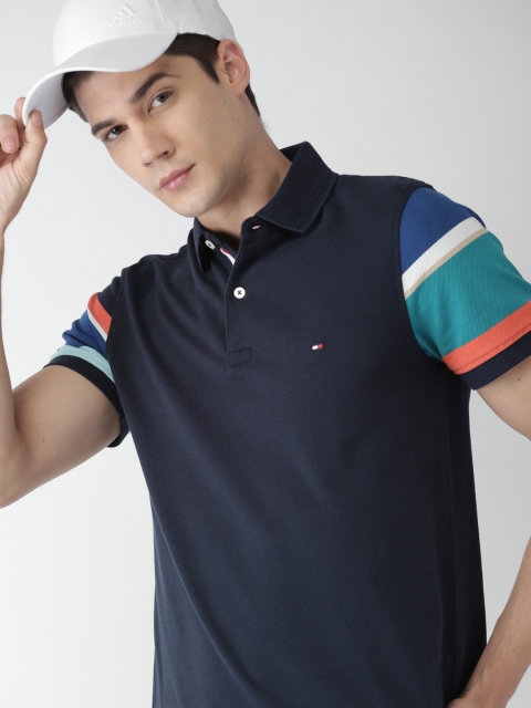 

Tommy Hilfiger Men Navy Solid Polo Collar T-shirt, Navy blue