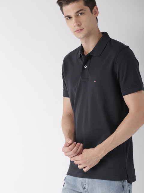 

Tommy Hilfiger Men Black Solid Regular Fit Polo Collar Pure Cotton T-shirt