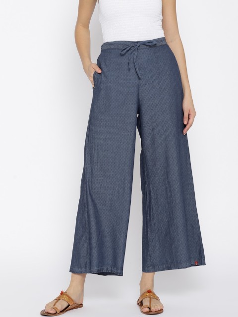

Biba Women Blue Self Design Wide Leg Palazzos