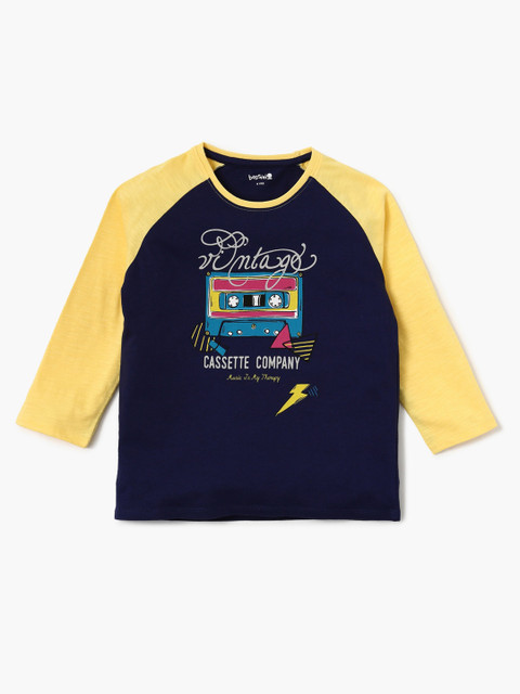 

Bossini Girls Navy Blue & Yellow Printed Round Neck T-shirt