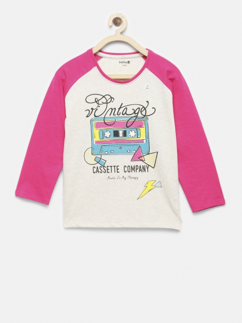 

Bossini Girls Off-White & Pink Printed Round Neck T-shirt