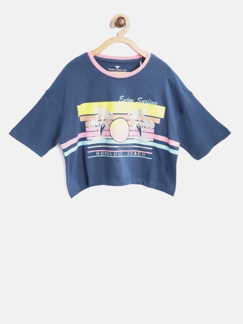 

Fame Forever by Lifestyle Girls Navy Printed Boxy Top, Navy blue