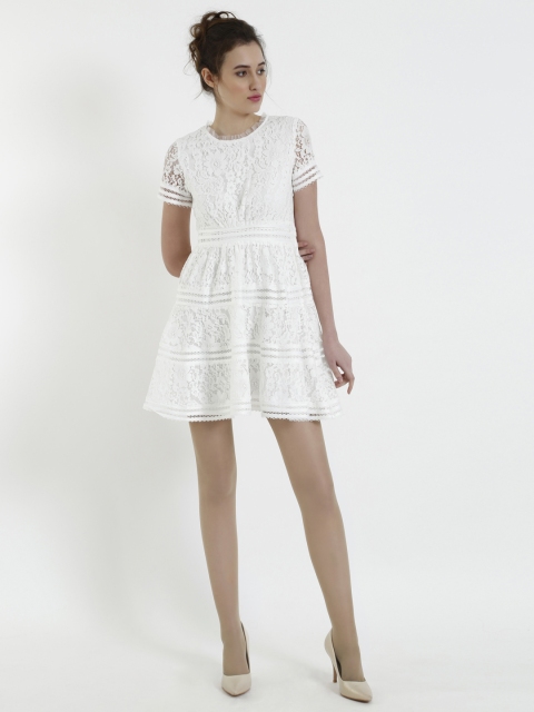 

COVER STORY Women White Solid Fit and Flare Dress