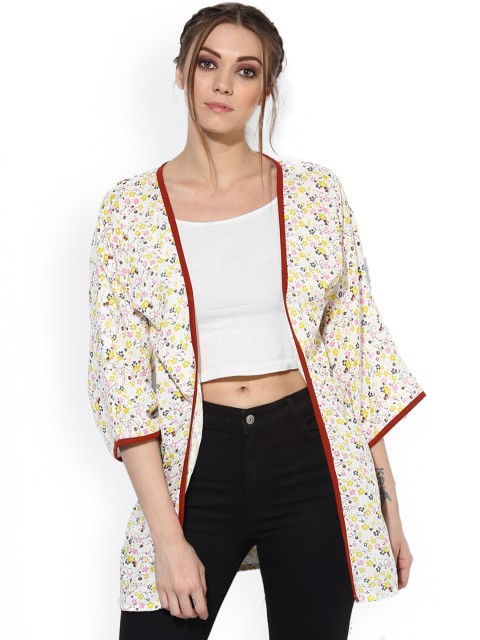 

Sangria Women White Printed Open Front Shrug