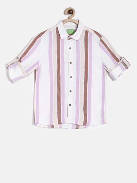 

Bossini Boys White & Maroon Striped Casual Shirt