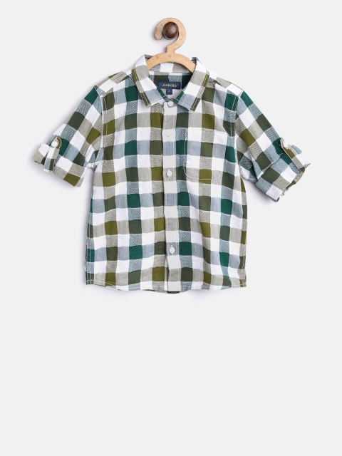 

Juniors by Lifestyle Boys White & Olive Green Regular Fit Checked Casual Shirt