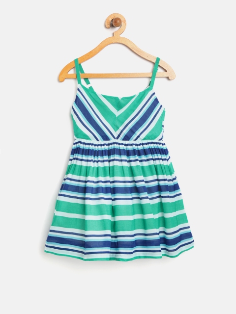 

Juniors by Lifestyle Girls Green & Blue Striped Fit & Flare Dress