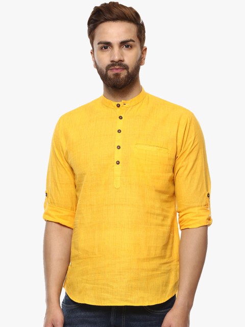 

SALWAR STUDIO Men Yellow Solid Straight Kurta