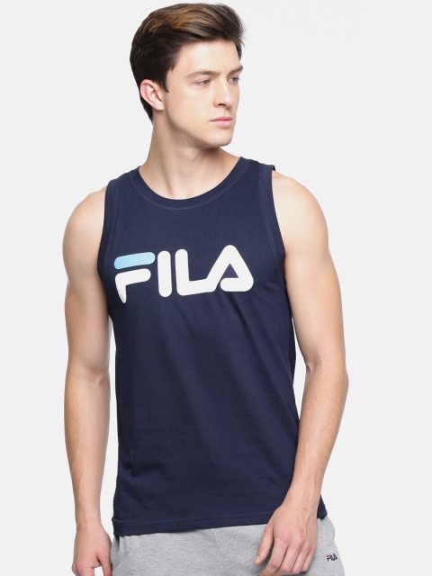 

FILA Men Navy Printed Round Neck T-shirt, Navy blue