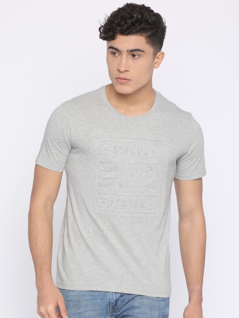 

FILA Men Grey Melange Solid Round Neck T-shirt
