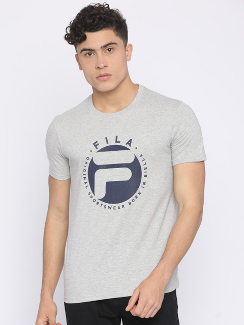

FILA Men Grey Melange Printed Round Neck T-shirt