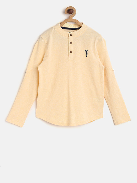 

Bossini Boys Peach-Coloured Solid Henley Neck T-Shirt