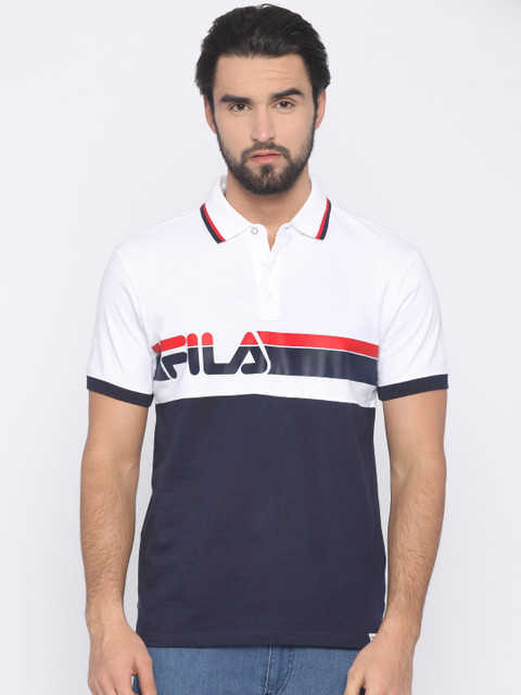 

FILA Men Navy Blue & White Printed Polo Collar T-shirt