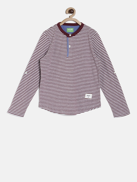 

Bossini Boys Off-White Striped Henley Neck T-shirt