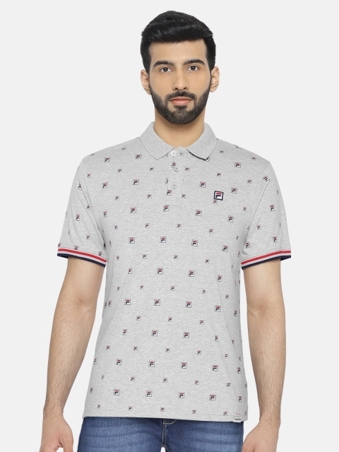 

FILA Men Grey Melange Printed Polo T-shirt
