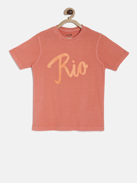 

Bossini Boys Peach-Coloured Printed Round Neck T-shirt