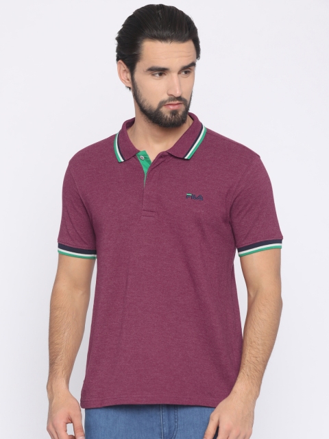 

FILA Men Magenta Solid Polo Collar T-shirt