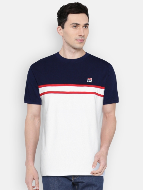 

FILA Men White & Navy Blue Colourblocked Round Neck T-shirt