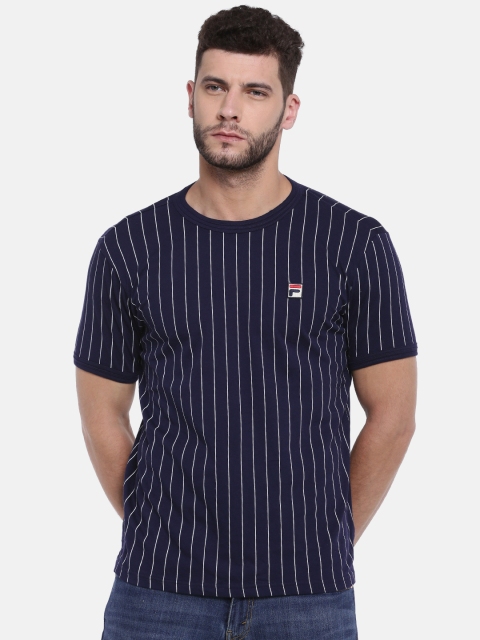 

FILA Men Navy Blue & White Striped Round Neck T-shirt