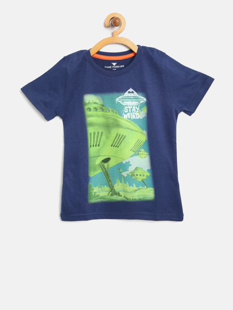 

Fame Forever by Lifestyle Boys Navy Printed Round Neck T-shirt, Navy blue
