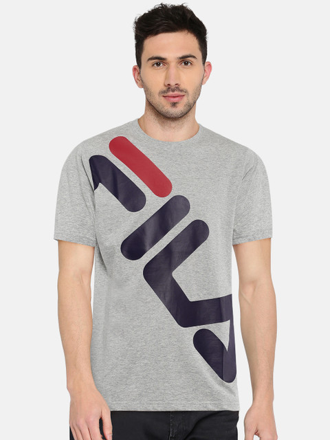 

FILA Men Grey Melange Printed Round Neck T-shirt