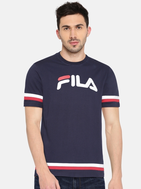 

FILA Men Navy Printed Round Neck T-shirt, Navy blue
