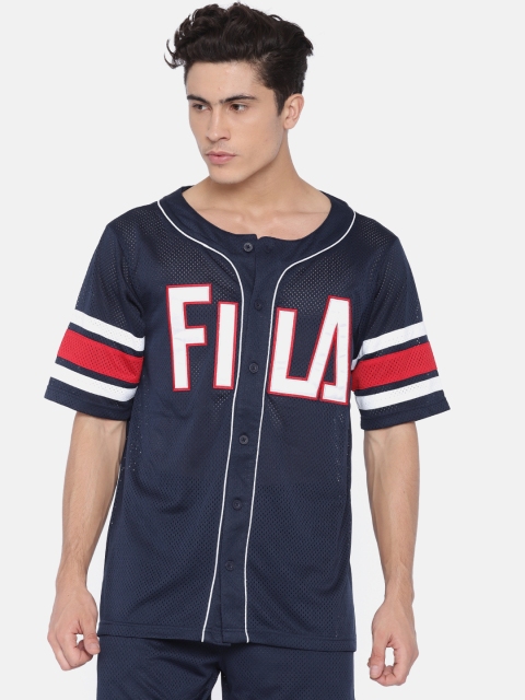 

FILA Men Navy Blue Self Design Round Neck T-shirt