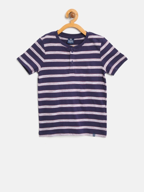 

Fame Forever by Lifestyle Boys Navy & Grey Striped Henley Neck T-shirt, Navy blue