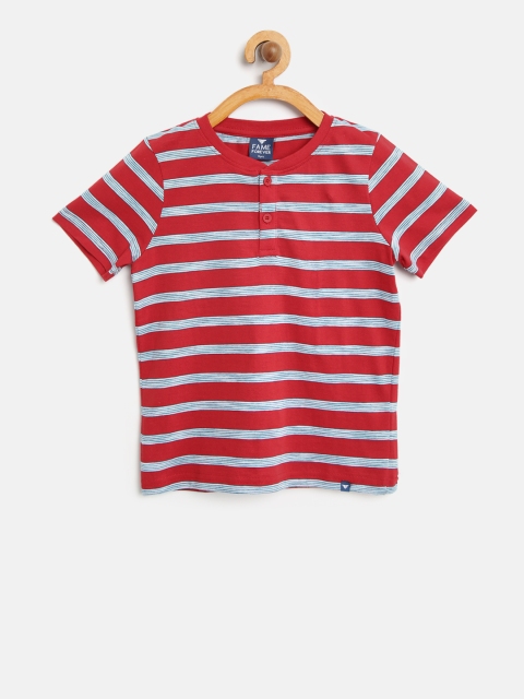 

Fame Forever by Lifestyle Boys Red & Blue Striped Henley Neck T-shirt