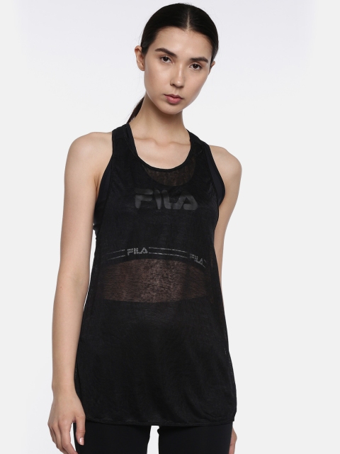 

FILA Women Black Solid Sheer Tank Top