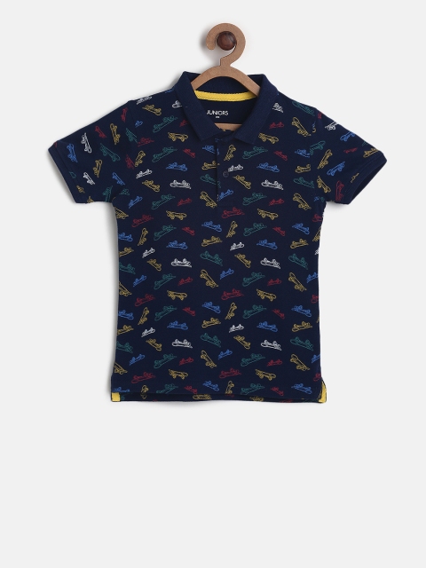 

Juniors by Lifestyle Boys Navy Blue Printed Polo Collar T-shirt