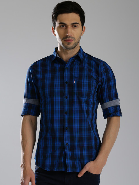 

Levis Men Blue Slim Fit Checked Casual Shirt