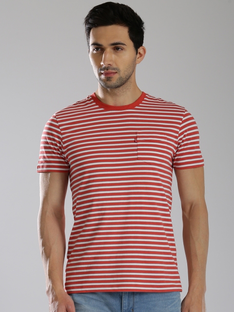 

Levis Men Red & White Striped Round Neck T-shirt