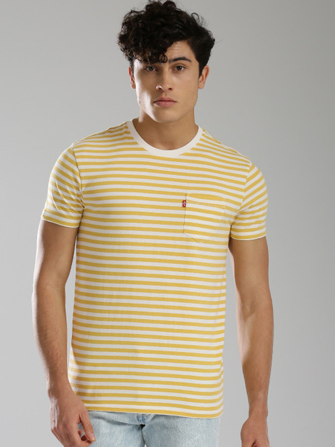 

Levis Men Yellow & White Striped Round Neck T-shirt