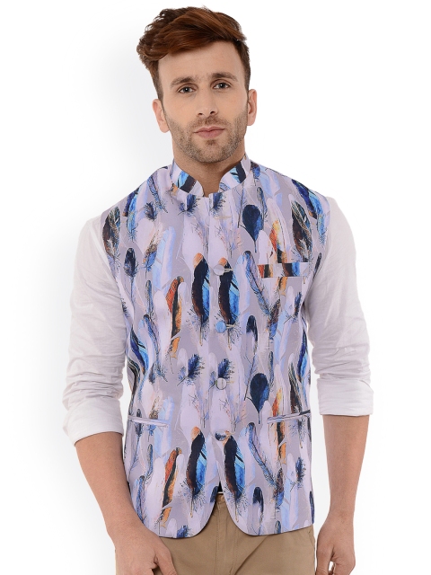 

Hangup Men Lavender Printed Nehru Jacket