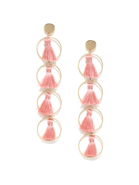 

OOMPH Gold-Toned & Pink Circular Tasselled Earrings