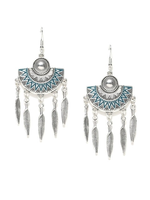 

OOMPH Oxidised Silver-Toned Leaf-Shaped Afghan Drop Earrings